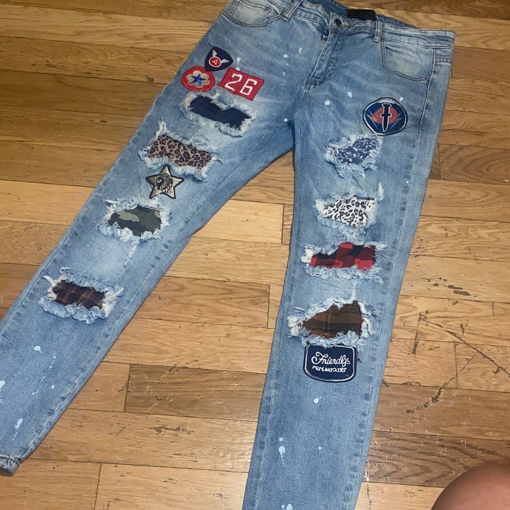 AMIRI Light Blue Jeans with Colorful Patches
